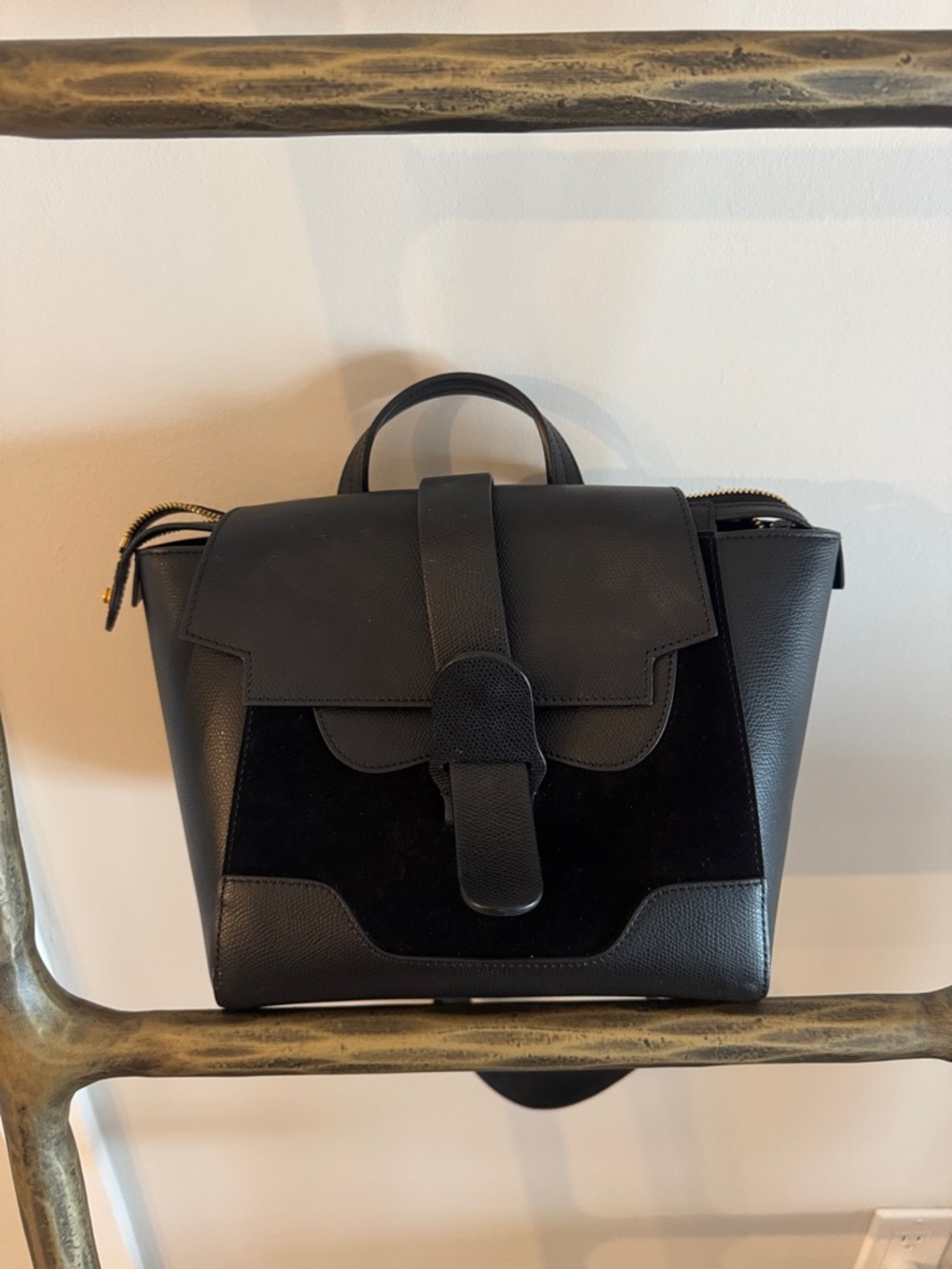 Senreve Black Structured Leather Top-Handle Satchel